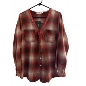 New Yidarton Women's Top Shirt Large Lace Up Tie Cotton Polyester Pink Red White